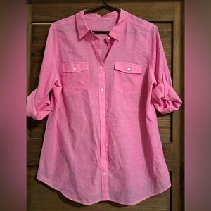 pink button shirt pocket 100% cotton